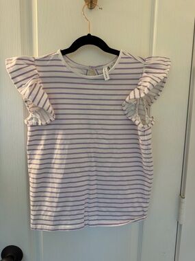 Janie and Jack White & Lavender Stripe Flutter Sleeve Tee